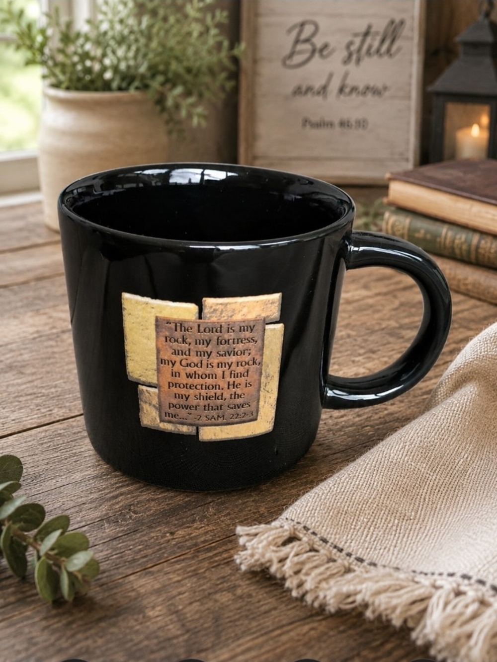 Black Inspirational Ceramic Mug - The Lord Is My Rock Faith Inspired Christian - Picture 2 of 4